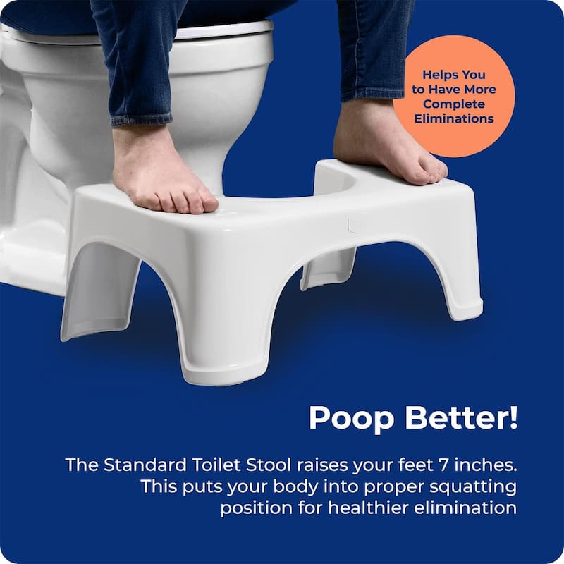 Squatty Potty Standard 7 Inch Toilet Stool, White, Durable Plastic Bathroom Squatting Poop Stool for Potty Assistance - White