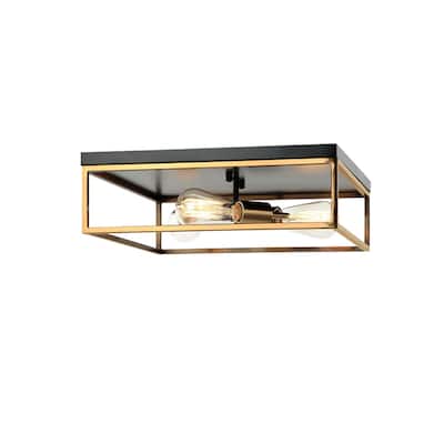 Knox Square 3-Light Flush-Mount with Brass Accents