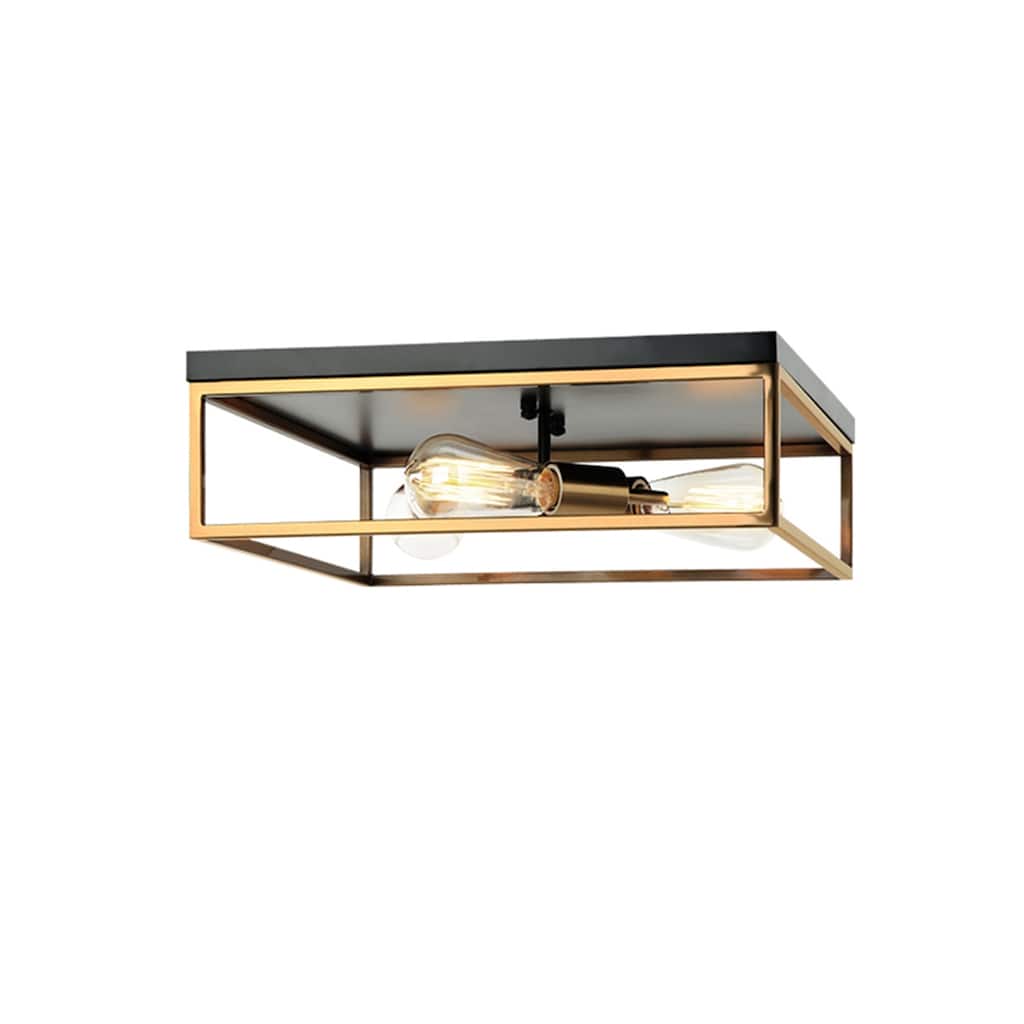 Knox Square 3-Light Flush-Mount with Brass Accents