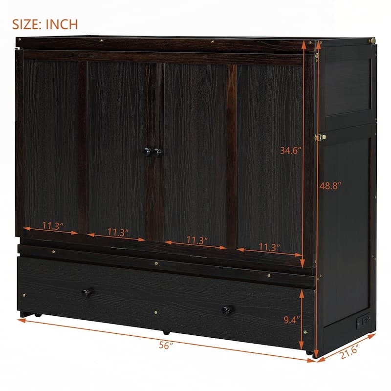 Murphy Bed with USB Port and a Large Drawer