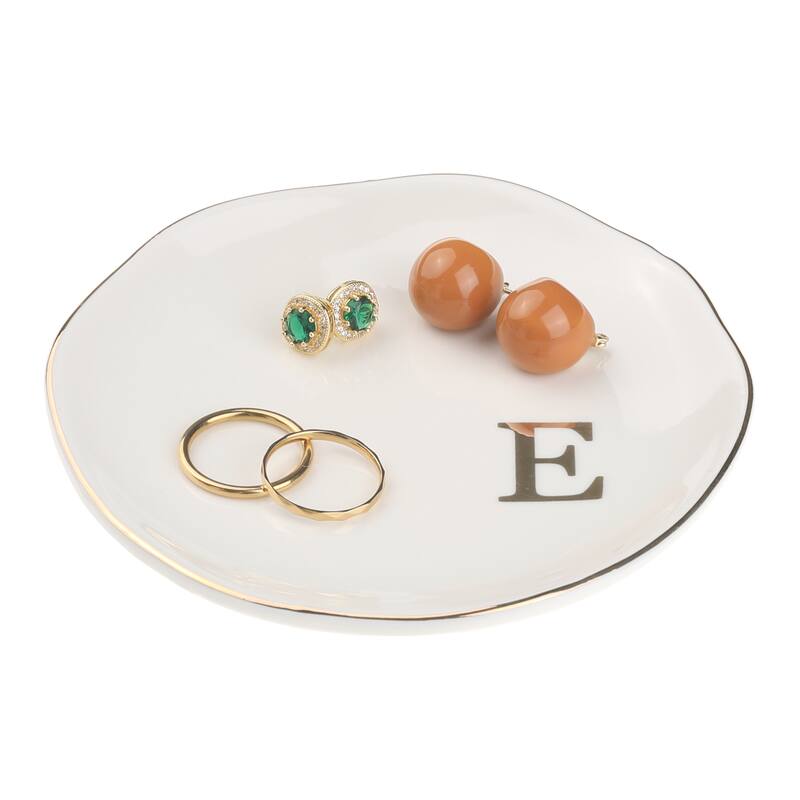 Ceramic Jewelry Tray, Decorative Trinket Ring Dish for Organizing Earrings Necklaces Bracelet Watch Keys - White - E