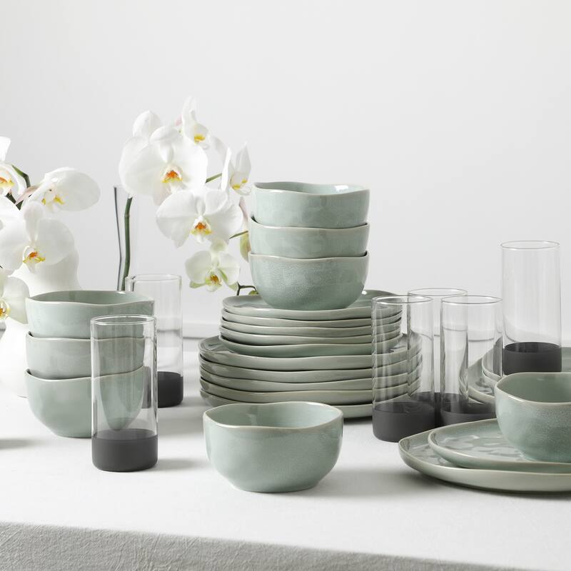 Stone Lain Mirella Stoneware, Borosilicate Glass Dinnerware Set