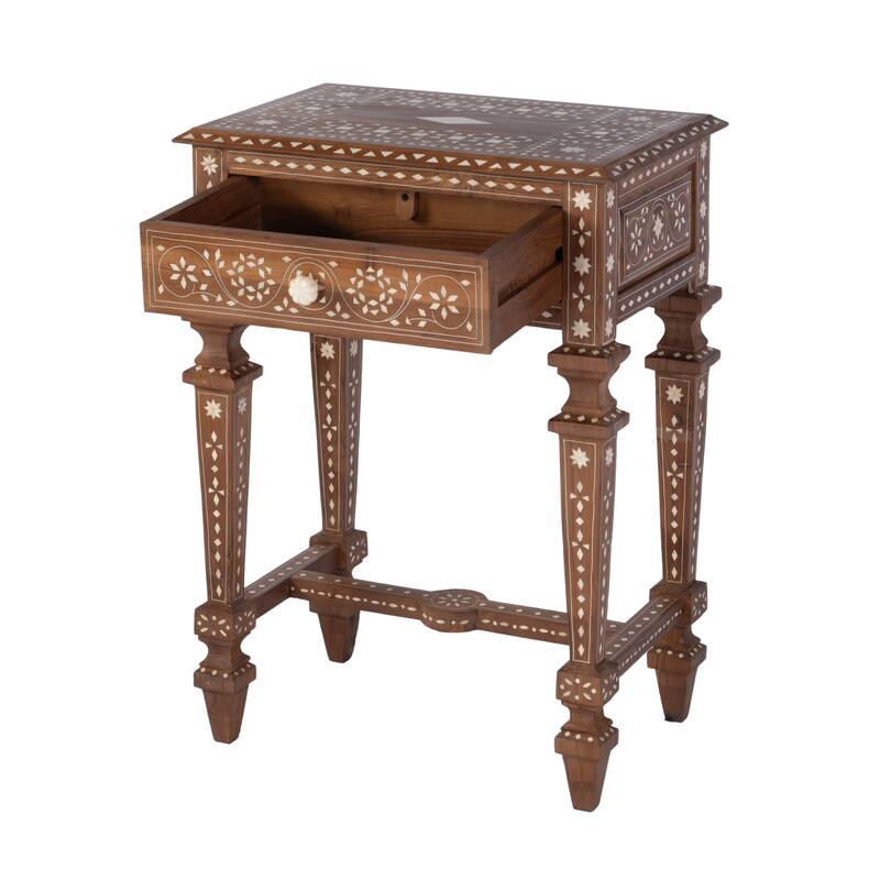 Rashmi 21 in. W Rectangular Teak & Bone 1 Drawer End Table