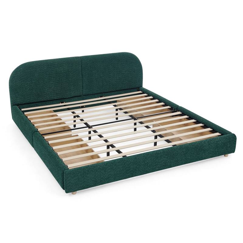 Stylish Curve-shaped Upholstered Platform Bed Frame Modern Minimalist Low Profile Bed with Curved Headboard Optional Storage Bed