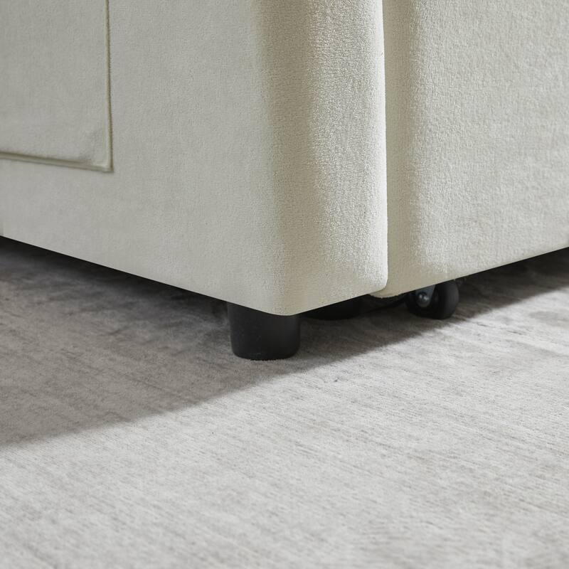 55" Fabric Sofa Bed with Sleeper, Adjustable Backrest & 2 Lumbar Pillows