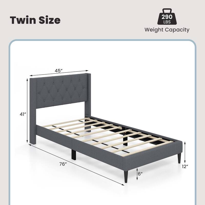 Costway Twin Size Upholstered Platform Bed with Button Tufted Wingback