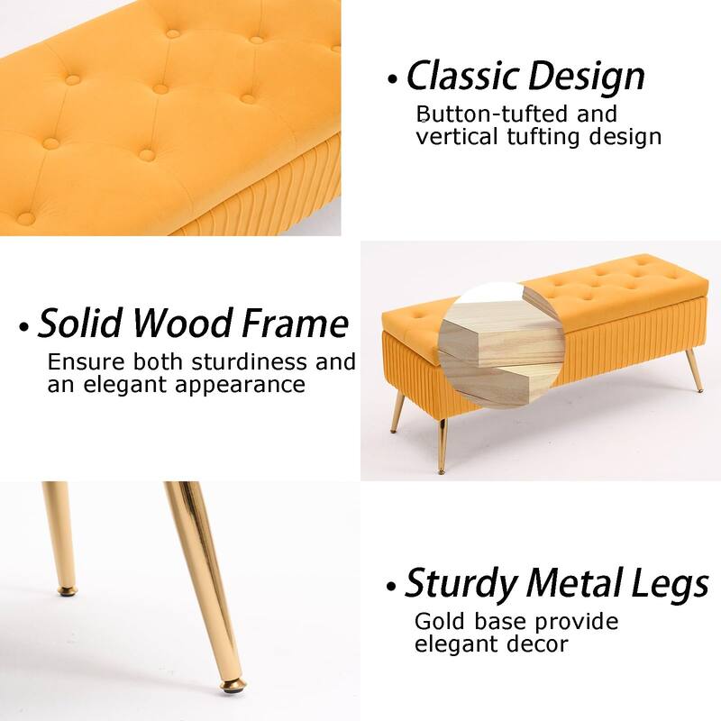 Velvet Storage Bench for Bedroom,End of Bed Bench for King Size Bed, Modern Upholstered Long Ottoman Bench for Entryway