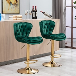 2 Velvet Bar Stools with Chrome Footrest and Base Swivel Height Adjustable
