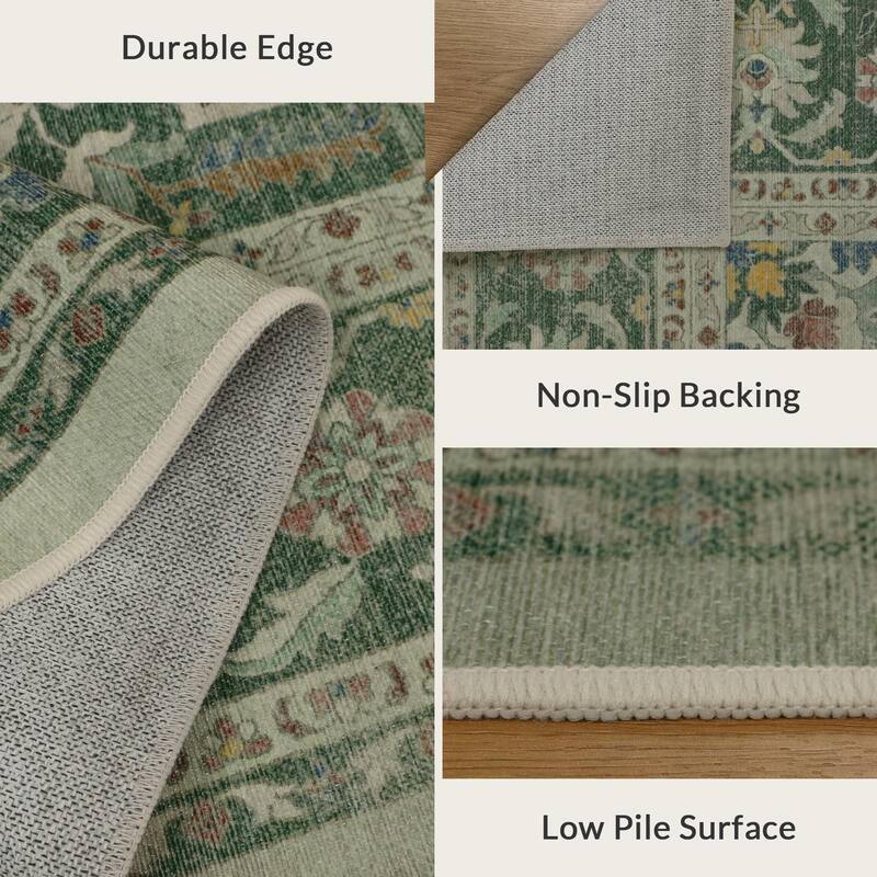 Mcow Botanical Collection Low-Pile Machine-Washable Non-Slip Area Rug