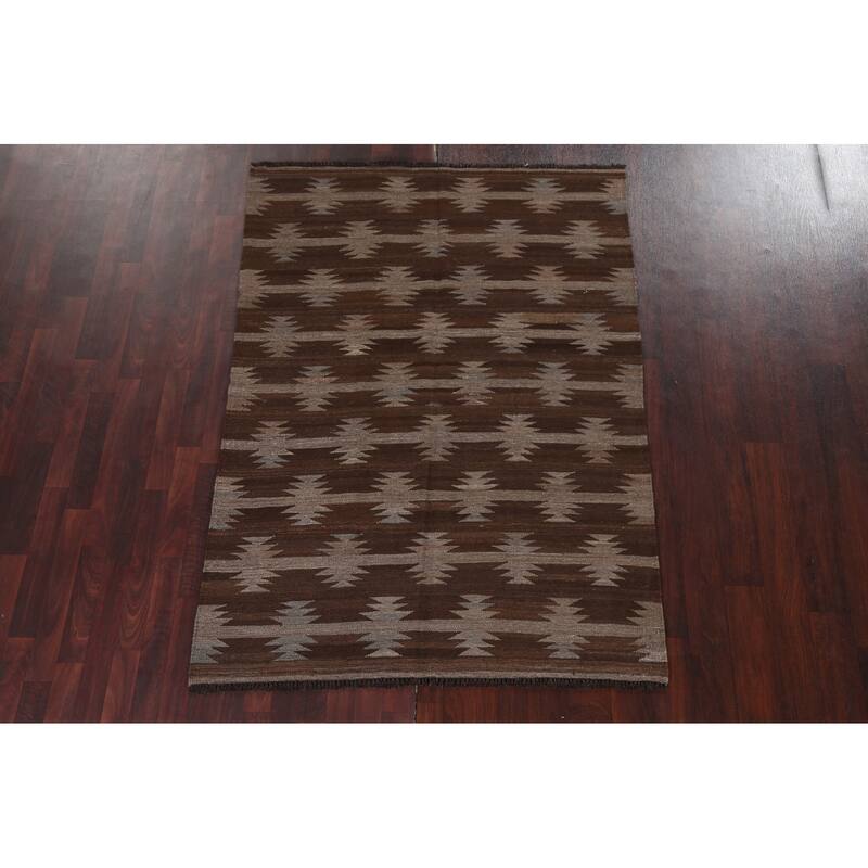 Geometric Tribal Natural Dye Kilim Oriental Wool Area Rug Flat-weave - 4'7" x 6'7"