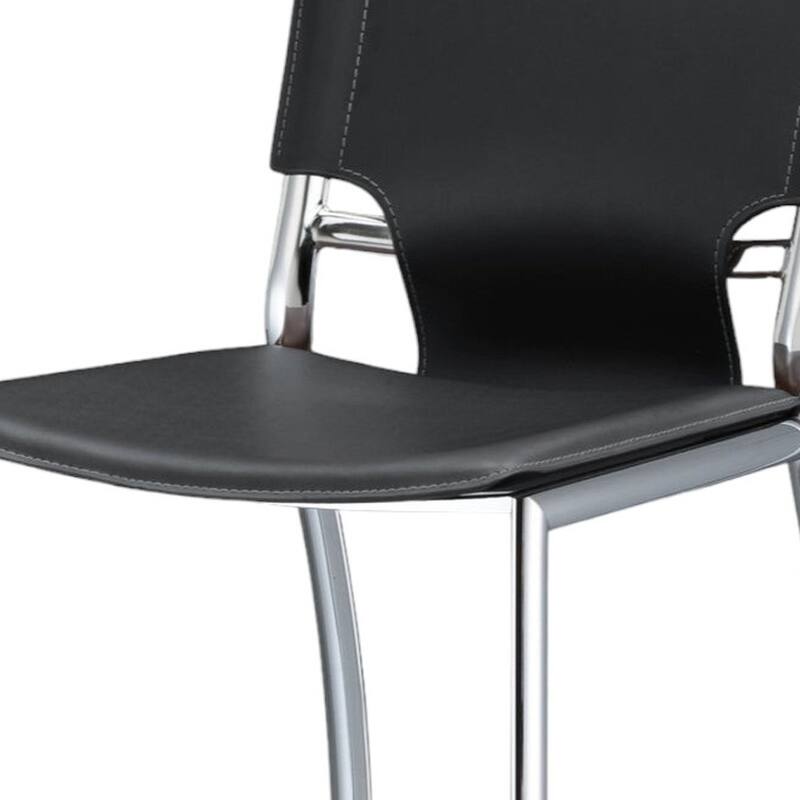 HomeRoots Set of Two 25" Gray and Silver Faux Leather and Metal Low Back Counter Height Bar Chairs
