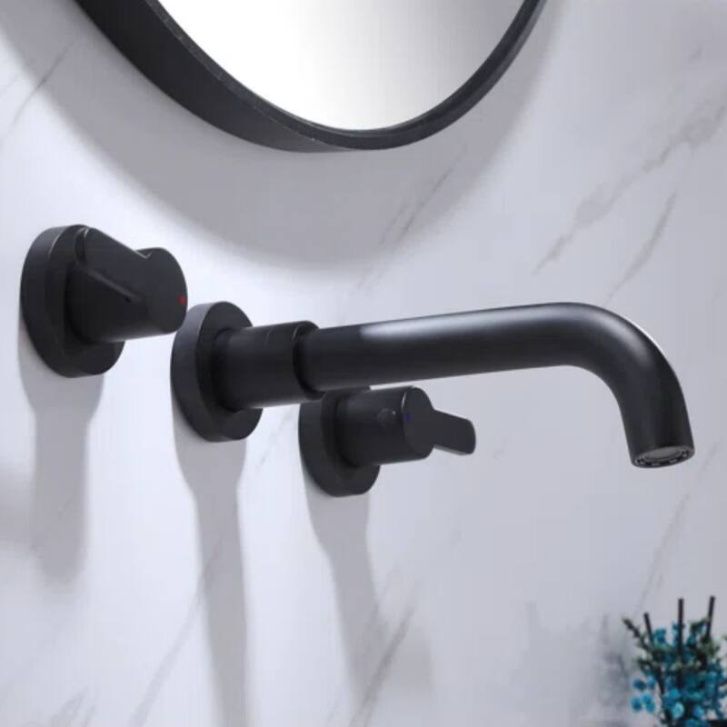 Wall Black Bathroom Sink Faucet Widespread with Double Handle