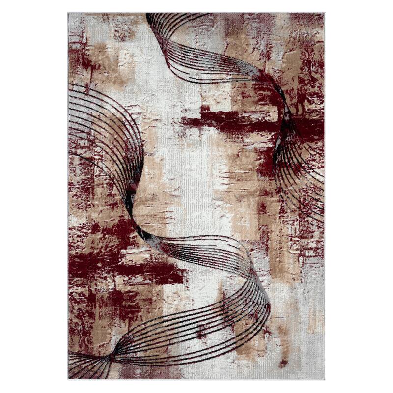 Kimberly Collection Abstract design Area Rug - 2'X3'3" - Red/Beige