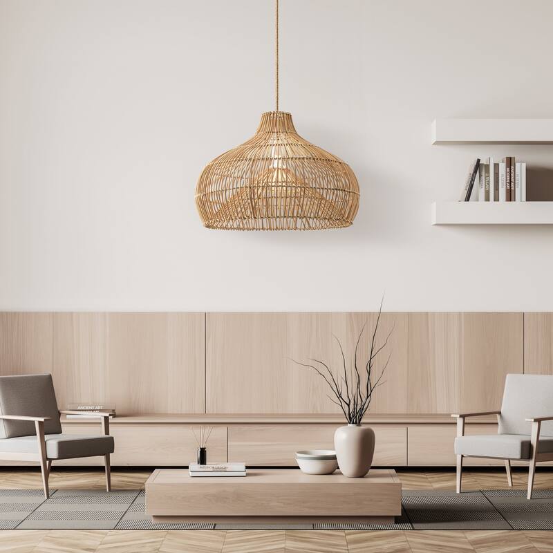 Oceania Brown Rattan Pendant Light – Large Handwoven Ceiling Light Fixture for Living Room, Kitchen in Modern & Coastal Style