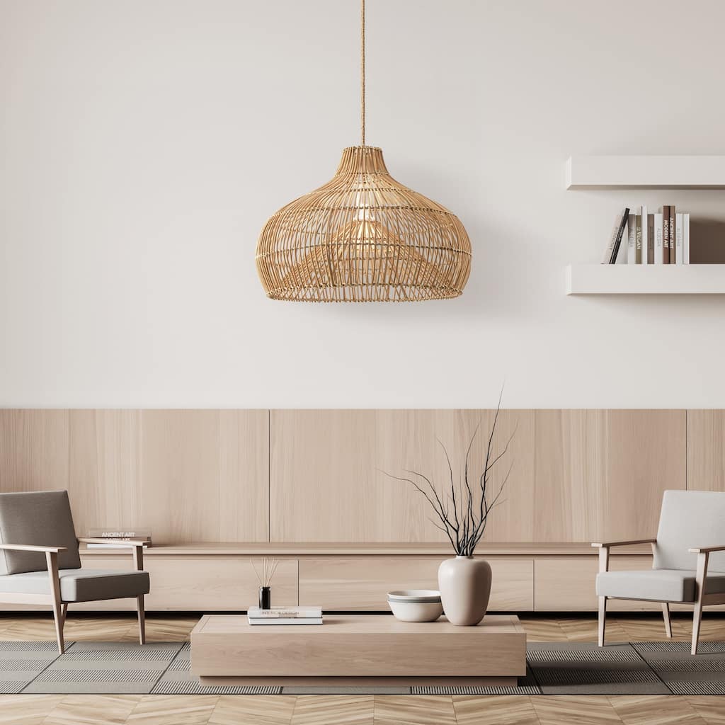 Oceania Brown Rattan Pendant Light – Large Handwoven Ceiling Light Fixture for Living Room, Kitchen in Modern & Coastal Style