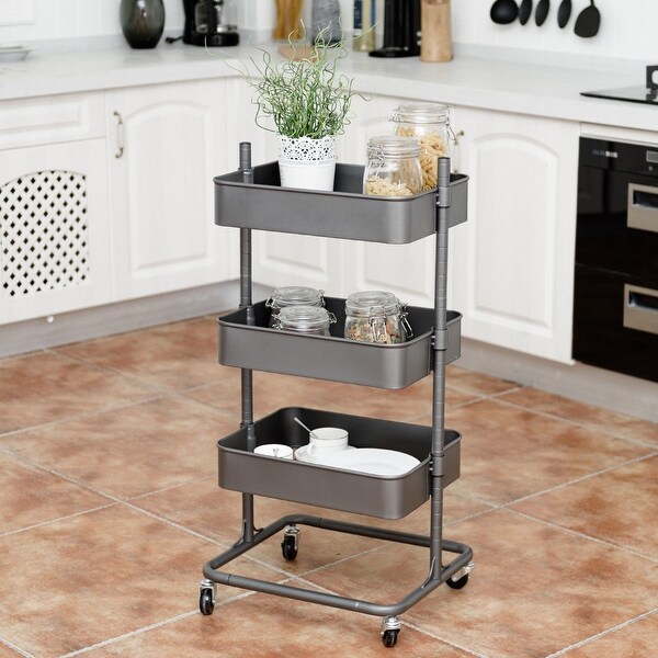 Shop Gymax 3 Tier Metal Rolling Utility Cart Storage Mobile