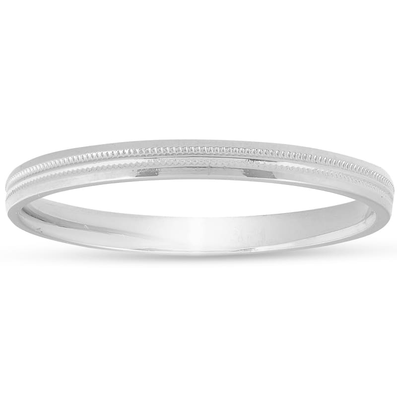2mm White Gold Milgrain Wedding Band Ring Brand