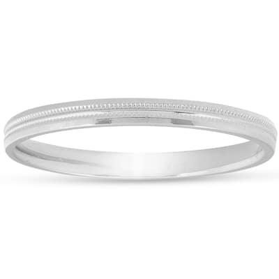 2mm White Gold Milgrain Wedding Band Ring Brand