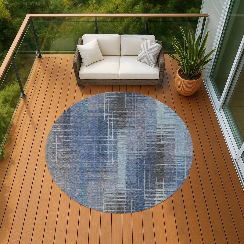 Machine Washable Indoor/ Outdoor Contemporary Aaron Chantille Rug - Denim - 8' x 8'