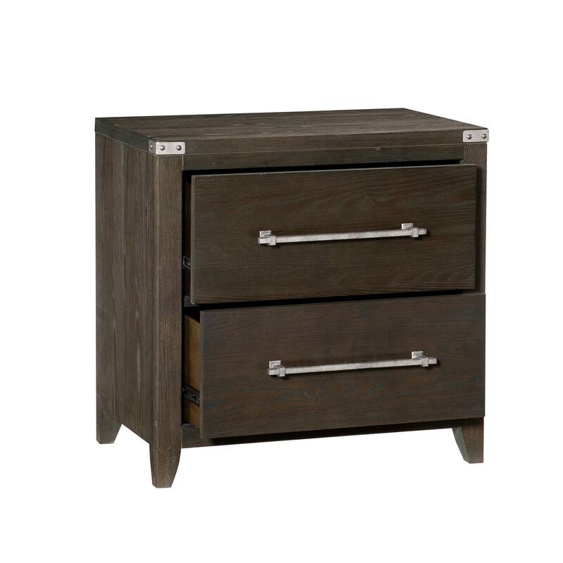 1pc 2 Drawers Nightstand Mottled Bar Pulls Modern Transitional Bedroom Furniture - Dark Brown