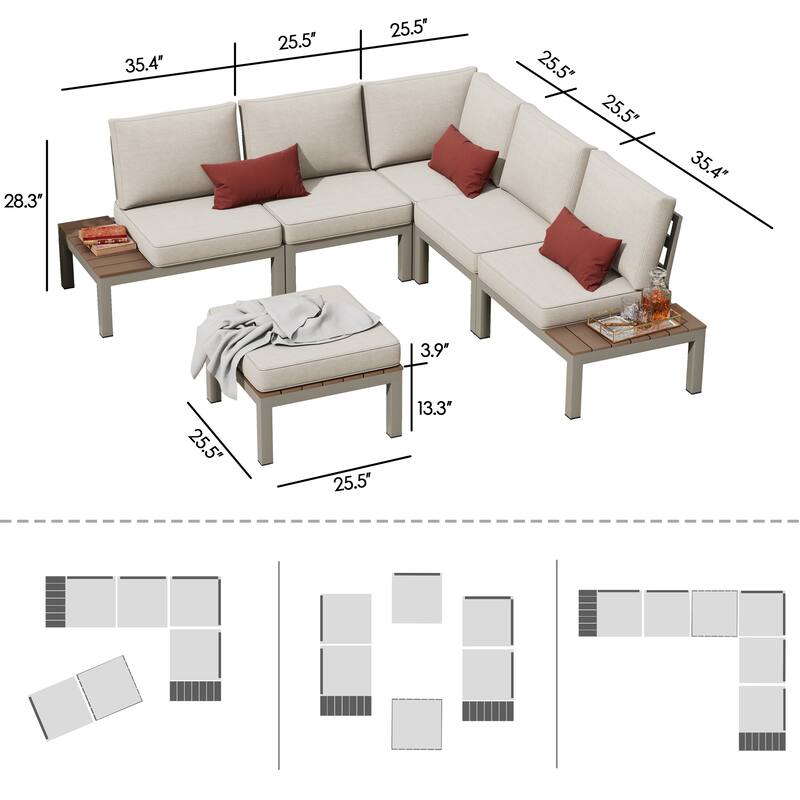 Corvus Fox Bay Aluminum Outdoor 6-piece Sectional Sofa Set