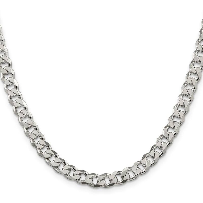 Curata 925 Sterling Silver 7mm Pave Curb Chain Necklace for Men