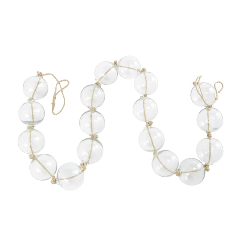 Glass Handmade Round Extra Long Frosted Orb Beaded Garland with Tassel with Knotted Jute Rope - Roche River Decor