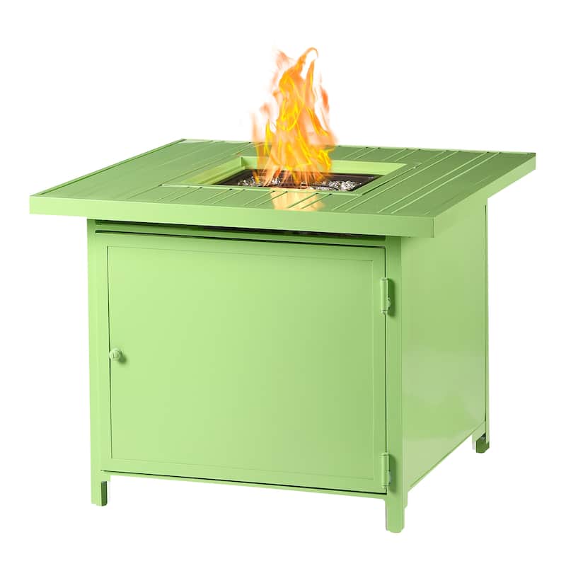 Square 32 in. x 32 in. Aluminum Propane Fire Pit Table with Glass Beads, Two Covers, Lid, 37,000 BTUs - N/A
