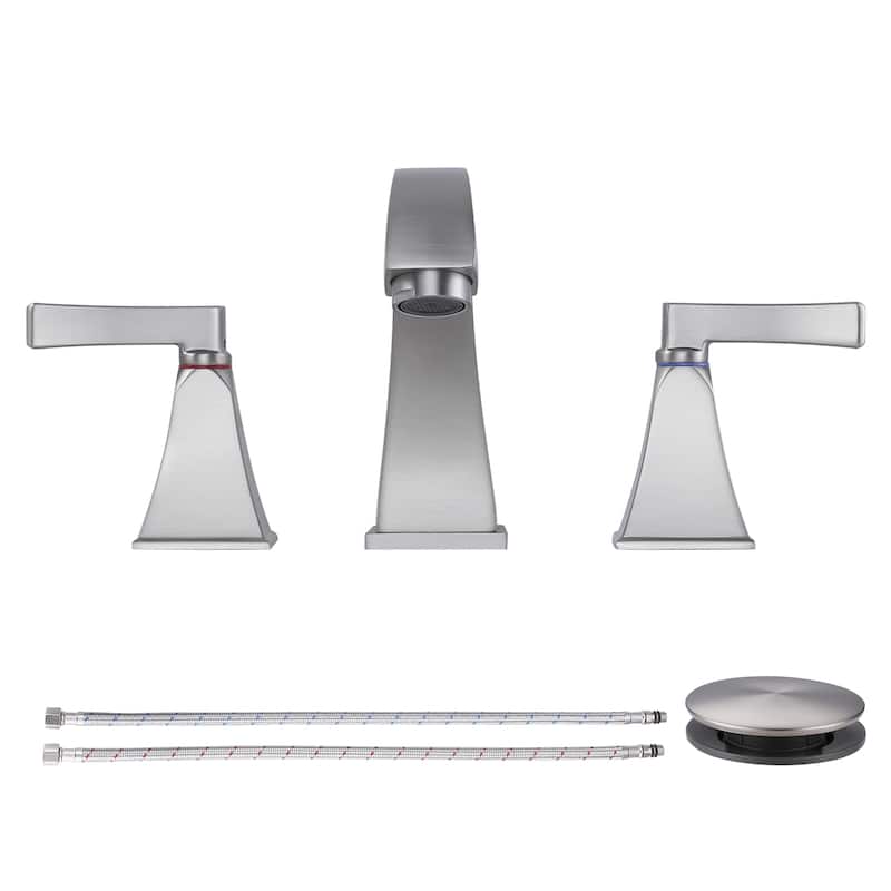 WOWOW 8 in. Widespread Double Handle Bathroom Faucet - Brushed Nickel