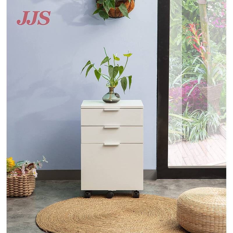 JJS 3 Drawer Rolling Wood File Cabinet with Locking Wheels for A4 or Letter Size