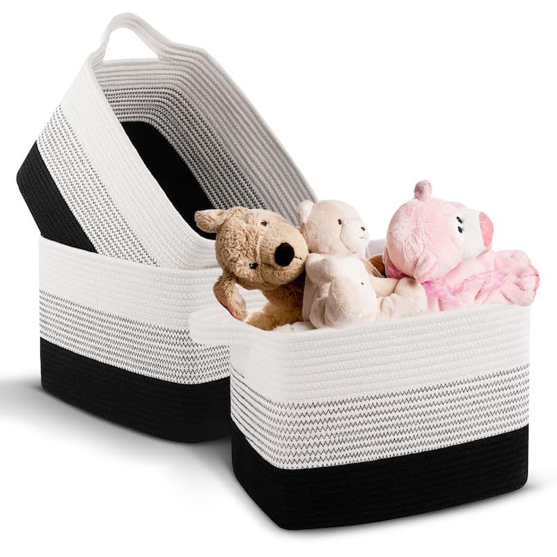 Cheer Collection 3 Piece Cotton Rope Storage Basket Set for Home Organization