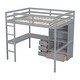 preview thumbnail 11 of 10, High Full Loft Bed with Desk, Storage Shelves and Drawers, Guardrails, Grey