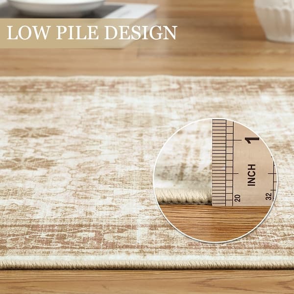 dimension image slide 0 of 4, Area Rug Washable Printed Vintage Floral Non Slip Low Pile Rugs Soft Rubber Backed Rugs for Laundry Room