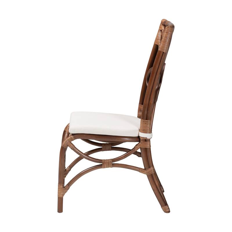 Brama Natural Rattan Dining Chair with Decorative Backrest and Cushioned Seat, Boho Coastal Style Seating for Dining Room