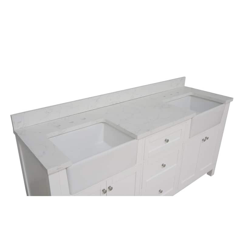 KitchenBathCollection Yorkshire 72" Farmhouse Double Bathroom Vanity with Engineered Marble Top