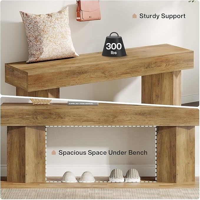 41" Farmhouse Wooden End of Bed Bench, Long Dining Seat for Bedroom, Entryway, Dining Room - 41.43" W x 11.81" D x 17.72" H