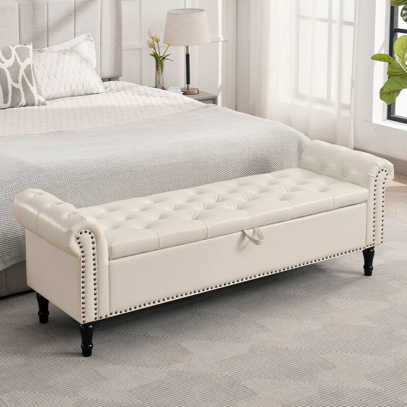 67" Velvet or PU Tufted Storage Bench for Bedroom End of Bed with Roll Arms