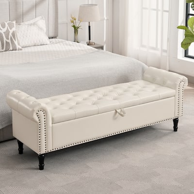 67" Velvet or PU Tufted Storage Bench for Bedroom End of Bed with Roll Arms