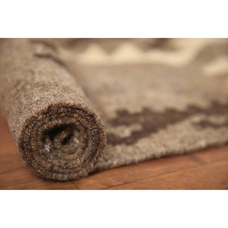 Hand Woven Oriental 100% Wool Carpet Southwestern Geometric Brown Kilim Area Rug - 6' 8'' X 5' 2''