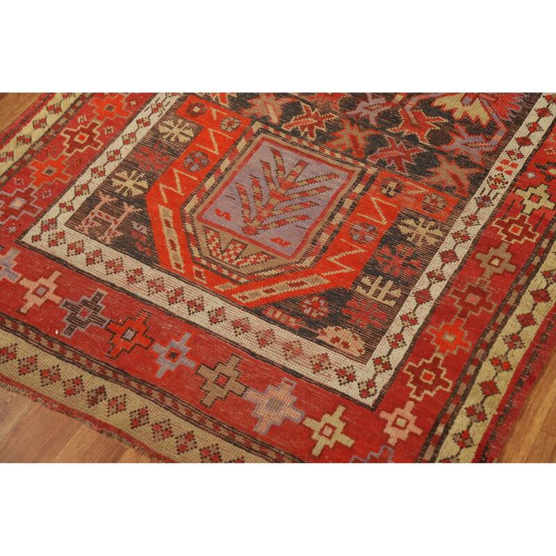 Hand Knotted Oriental 100% Wool Carpet Transitional Geometric Oranges & Rust Anatolian Area Rug - 4' 2'' X 3' 6''