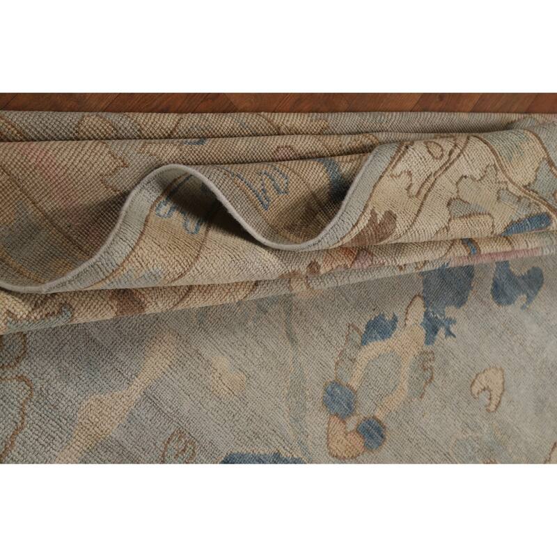 Geometric Oushak Turkish Area Rug Hand-Knotted Blue Wool Carpet - 7'9"x 10'0"