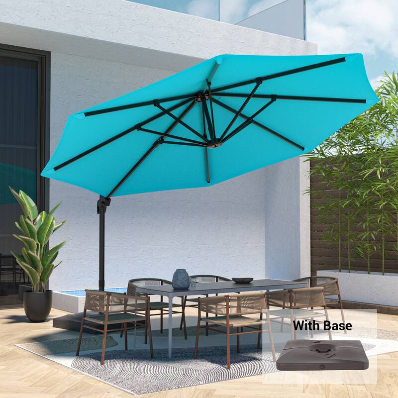 LIVOOSUN 11ft Patio Offset Umbrella Cantilever Umbrella with Base - LakeBlue