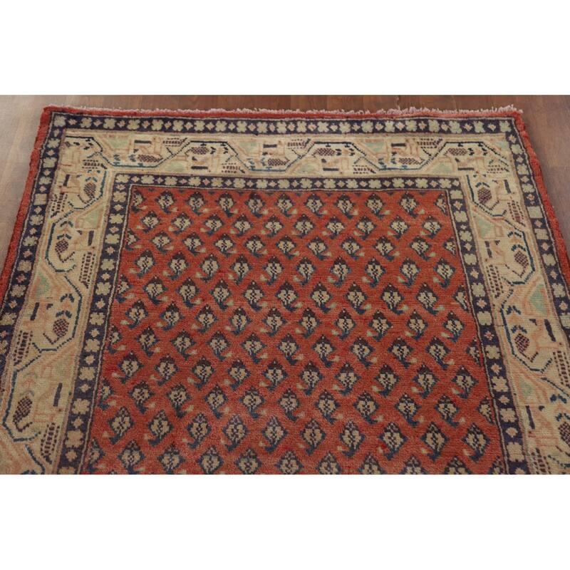 Hand Knotted Oriental 100% Wool Carpet Traditional All-Over Red Botemir Runner Rug - 10' 3'' X 3' 4''
