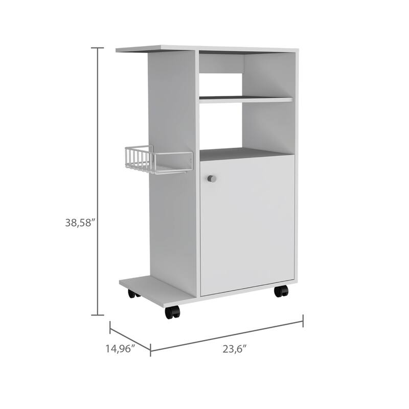 Black Kitchen Cart with One-Door Cabinet, 27.96" Microwave Countertop, Four Casters, Easy Setup