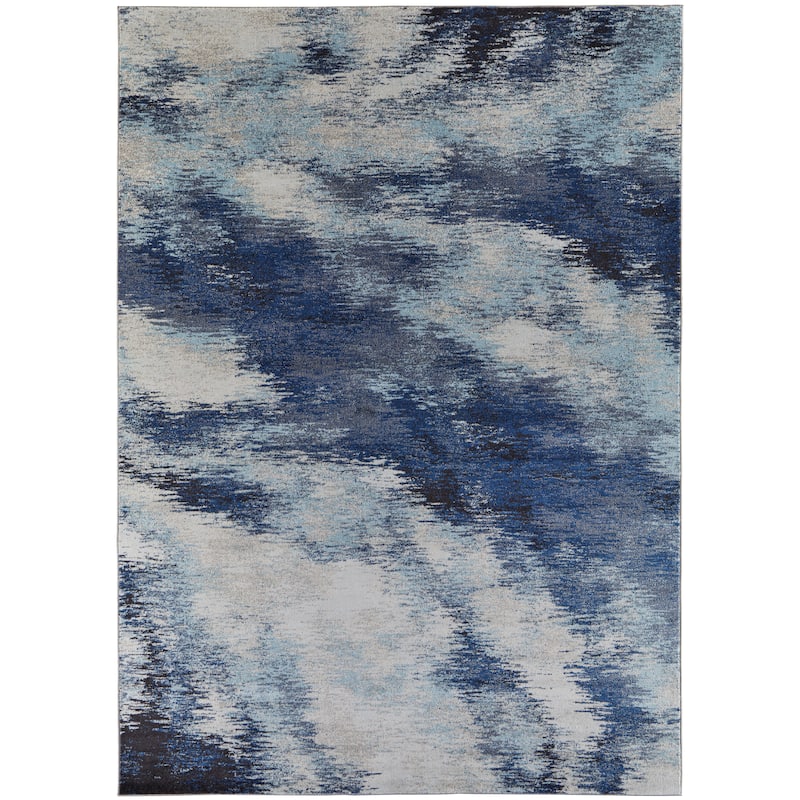 Grand Bazaar Adelmo Machine Made Abstract Modern Area Rug - 9' x 12' - Blue/Navy Blue/Ivory