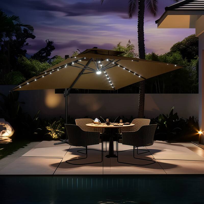 10 FT x 13 FT Outdoor LED Lighted Double Top Patio Cantilever Umbrella