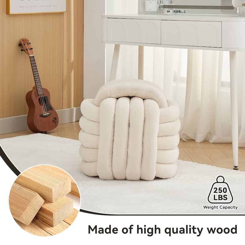 Chenille Fabric Ottoman Vanity Stool, Knot Design Ottoman Footstool, Multi-Functional Upholstered Makeup Stool