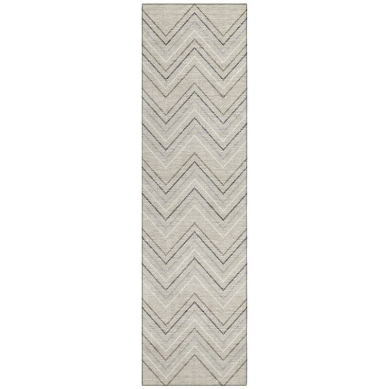 Machine Washable Indoor/ Outdoor Modern Chevron Chantille Rug