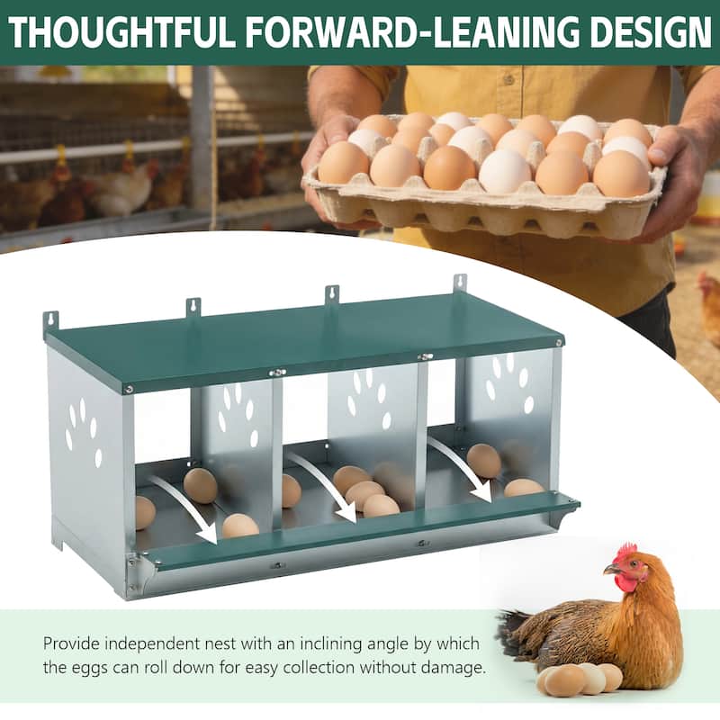Anmytek 3-Compartment Metal Chicken Nesting Box - Green - medium-sized
