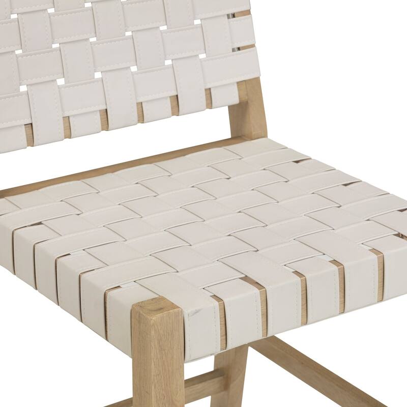 Cohen Mid Century Modern Bar Stool, Upholstered Woven Faux Leather Counter Stool with Back and Solid Wood Legs